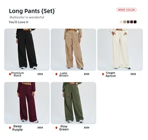 Detail view of high-waist loose sports trousers available in five diverse colors