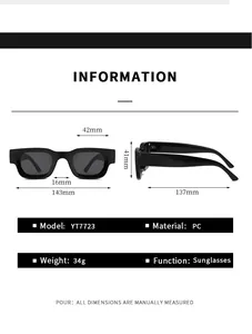 Größeninformationen und Maßtabelle für Vintage-Sonnenbrille mit quadratischem Rahmen