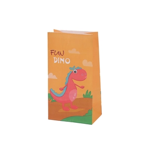 Cartoon little dinosaur kraft paper gift bag with orange Fun Dino print and stickers