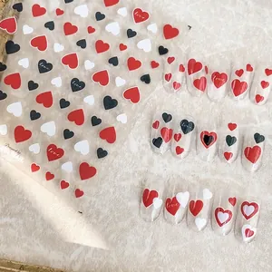 Heart Pattern Nail Art Stickers Embossed Love Shapes Ultra Thin DIY Manicure Decoration For Women Red Black White