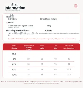 Size chart for seamless yoga set showing waist and hip measurements in centimeters
