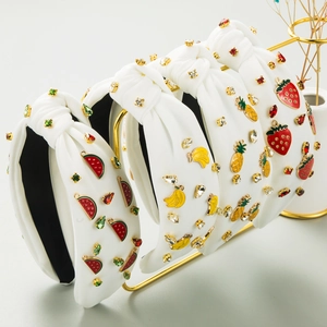 Serre-tête à Nœud Fruits Mode Femmes Bandeau Large Tissu Strass Alliage Pastèque Fraise Ananas Banane Style Été