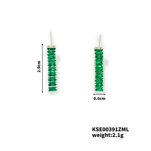 Detail showing dimensions of green zircon drop earrings with silver base 2.9cm length