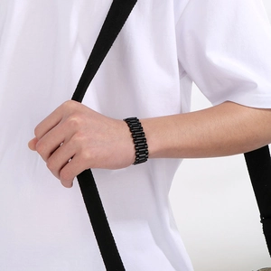 Black matte stainless steel watch band style bracelet for men in a trendy 15mm design