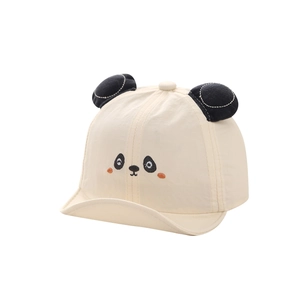 Cute beige panda baby baseball cap with embroidery and soft 3D ears for sun protection