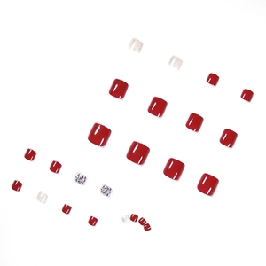 Unghie finte piedi rosso vino scuro con glitter argento e strass colorati set