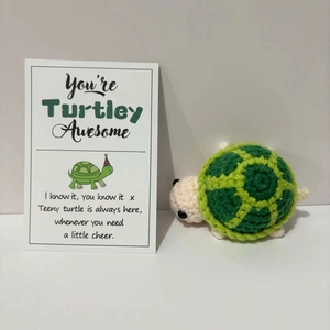 Handmade Crochet Turtle Positive Doll Emotional Support Gift Mini Yarn Animal Desktop Ornament With Inspirational Card