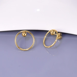 Minimalist 18K gold-plated stainless steel hoop earrings with round bead drop dangle