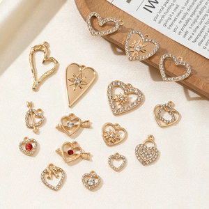18K gold heart charms assortment featuring hollow heart and star motifs for DIY jewelry