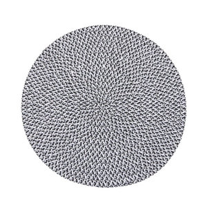 Modern circular woven placemat with dual-tone grey and white spiral fiber texture