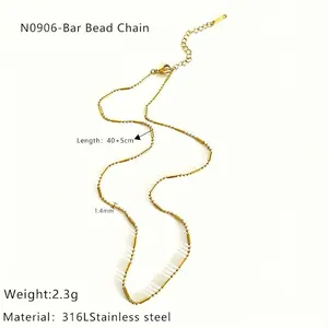 Detail of 18K gold plated 316L stainless steel bead bar chain with 1.4mm diameter