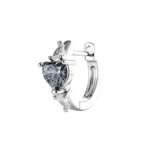 Silver heart-shaped zircon earrings featuring teardrop gems on a white background