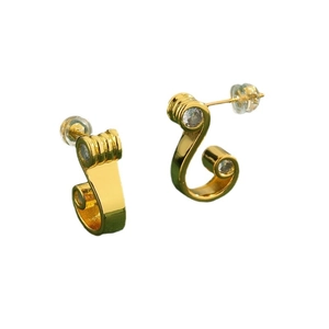 Elegant gold musical note earrings featuring sparkling cubic zirconia in a minimalist design
