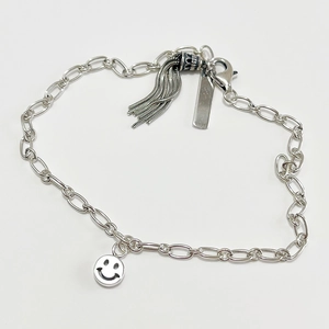 925 Sterling Silver Smile Face Tassel Bracelet Minimalist Retro Vintage Jewelry Women Accessory