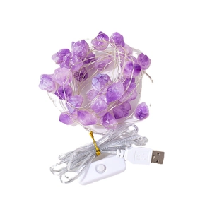 USB purple raw crystal stone LED copper wire string lights for Christmas decoration