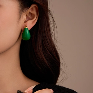 Vintage 18K Gold Plated Stainless Steel Green Enamel Teardrop Stud Earrings For Women Minimalist Water Drop Geometric Jewelry