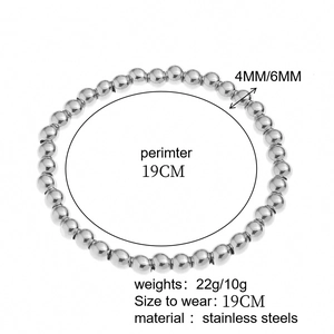 Dettaglio dei bracciali a sfere in acciaio inossidabile da 4 mm e 6 mm con specifiche