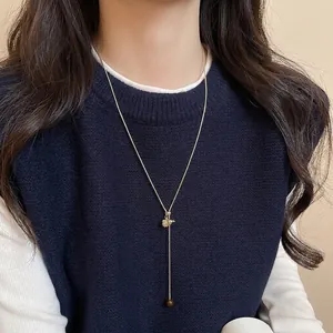 Gourd Pendant Necklace Copper Tiger Eye Round Bead Y Shape Retro Long Sweater Chain Elegant Jewelry