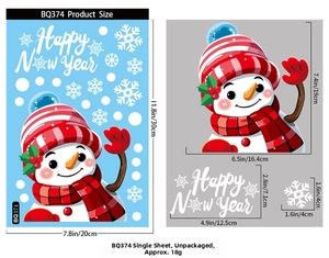 Detailed size specifications for Christmas snowman and snowflake window static stickers