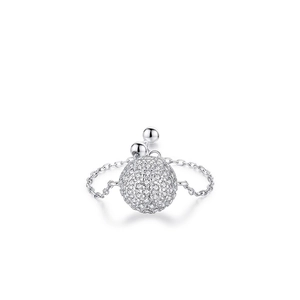 S925 sterling silver chain ring featuring a sparkling micro-pave zircon ball center