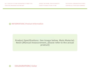 Detail card specifying resin material composition for stylish mini hair claw clips