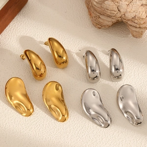 Stainless Steel Irregular Twisted Earrings For Women Waterdrop Minimalist Trendy Niche Design Asymmetrical High Polished