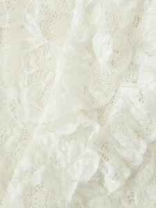 Detailed macro view of white lace fabric with intricate crochet patterns and textures