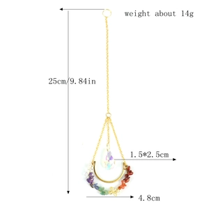 Detailed suncatcher specifications showing colorful stone moon and crystal dimensions