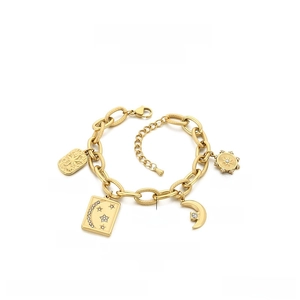 Detailed size parameters for gold 18K plated stainless steel star and moon charm bracelet