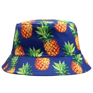 Cappello da pescatore blu navy con motivo ananas arancione per protezione solare estiva