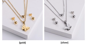 Macro detail of butterfly pendant set in gold and silver options with polished finish