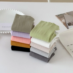 Set of 10 multicolor rib-knit cotton crew socks for women in soft pastel and earthy tones