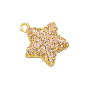 Macro view of 18K gold plated star pendant with sparkling pink zircon pavé setting