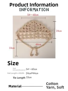 Size chart for handmade mohair crochet bandana showing adjustable 54-60cm circumference