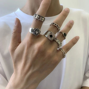 Vintage Alloy Rings Ace Of Spades Heart Star Geometric Punk Hip Hop Streetwear Style For Men Unisex Fashion Jewelry