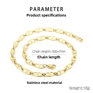 Detailed specs of the 500x7mm gold-plated stainless steel pig nose chain necklace