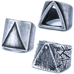 Men Punk Ring Stainless Steel Triangle Hollow Geometric Distressed Vintage Industrial Retro Band Ring Unisex