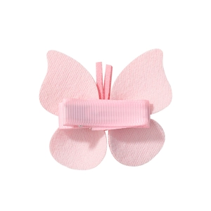 Pink butterfly hair clip for girls with leather finish and durable metal alligator base