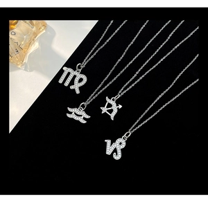 Detail of silver zodiac pendants featuring Virgo, Aquarius, and Sagittarius with zircons