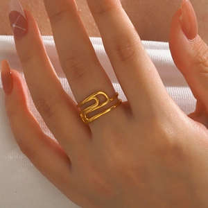 Geometrischer Edelstahlring Für Damen Hohl Einstellbar Offenes Band Minimalistisch Mehrlagig Vergoldet Modeschmuck