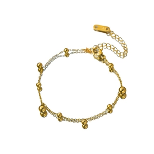 Minimalist double-layer gold bead bracelet in stainless steel with lobster clasp closure