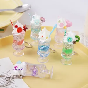 Porte-clés Mini Tasse À Glace Simulation De Nourriture Jouet Boisson PS Résine Pendentif Sac Mignon