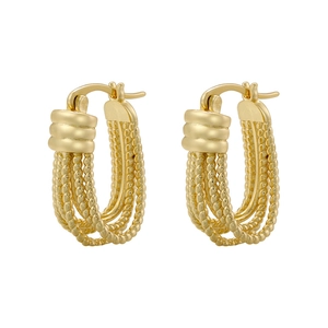 French vintage style gold braided twist U-shaped hoop earrings with a textured knot design