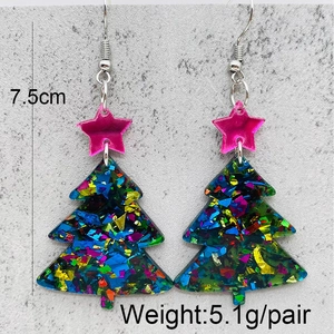 Orecchini a forma di albero di Natale in acrilico con stelle, lunghi 7,5cm e pesanti 5,1g
