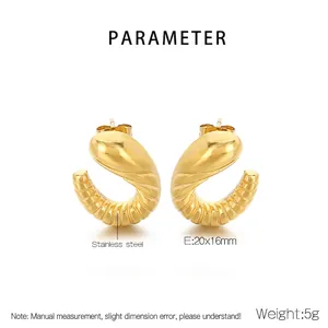 Detail view of 18K gold plated stainless steel spiral earrings with 20x16mm dimensions
