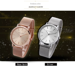 Minimalist quartz watches with rose gold and silver Milanese mesh steel bands