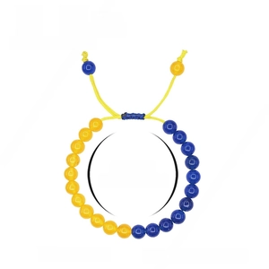 8mm yellow and blue crystal beaded bracelet with adjustable woven cord and size specs
