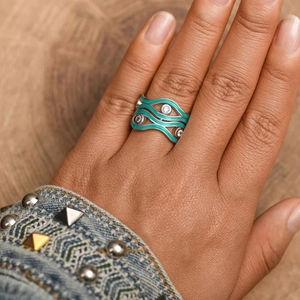 Zilveren golfring met turquoise emaille en zirkoon kristallen voor vrouwen