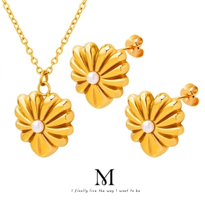 Vintage Herz Anhänger Halskette Und Ohrringe Schmuck Titanstahl Künstliche Perlenimitat Elegantes Strukturiertes Design Damen