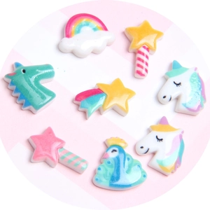 Resin unicorn and rainbow flatback charms set in candy colors for DIY phone cases